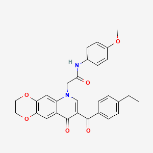 molecular formula C29H26N2O6 B2657852 2-[8-(4-乙基苯甲酰)-9-氧代-2H,3H,6H,9H-[1,4]二噁杂环[2,3-g]喹啉-6-基]-N-(4-甲氧基苯基)乙酰胺 CAS No. 866590-10-5