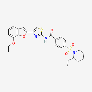 molecular formula C27H29N3O5S2 B2657889 N-(4-(7-ethoxybenzofuran-2-yl)thiazol-2-yl)-4-((2-ethylpiperidin-1-yl)sulfonyl)benzamide CAS No. 921571-05-3