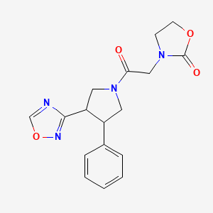 molecular formula C17H18N4O4 B2657893 3-(2-(3-(1,2,4-Oxadiazol-3-yl)-4-phenylpyrrolidin-1-yl)-2-oxoethyl)oxazolidin-2-one CAS No. 2034350-76-8