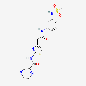 molecular formula C17H16N6O4S2 B2657897 N-(4-(2-((3-(methylsulfonamido)phenyl)amino)-2-oxoethyl)thiazol-2-yl)pyrazine-2-carboxamide CAS No. 1207026-41-2
