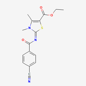 molecular formula C16H15N3O3S B2657898 Ethyl 2-(4-cyanobenzoyl)imino-3,4-dimethyl-1,3-thiazole-5-carboxylate CAS No. 159450-23-4