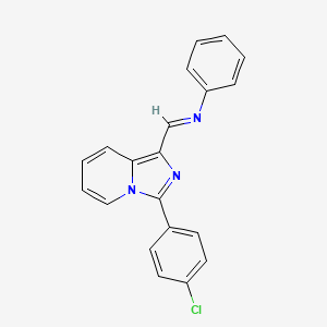 molecular formula C20H14ClN3 B2657899 (E)-N-((3-(4-chlorophenyl)imidazo[1,5-a]pyridin-1-yl)methylene)aniline CAS No. 618859-60-2