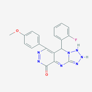 molecular formula C19H14FN7O2 B265792 8-(2-fluorophenyl)-10-(4-methoxyphenyl)-2,4,5,6,7,11,12-heptazatricyclo[7.4.0.03,7]trideca-1,3,9,11-tetraen-13-one 