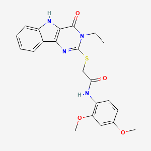 molecular formula C22H22N4O4S B2657923 N-(2,4-dimethoxyphenyl)-2-((3-ethyl-4-oxo-4,5-dihydro-3H-pyrimido[5,4-b]indol-2-yl)thio)acetamide CAS No. 888460-42-2