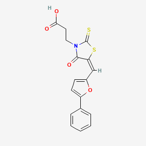 molecular formula C17H13NO4S2 B2657939 3-[(5E)-4-oxo-5-[(5-phenylfuran-2-yl)methylidene]-2-sulfanylidene-1,3-thiazolidin-3-yl]propanoic acid CAS No. 851304-37-5