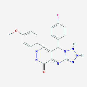 molecular formula C19H14FN7O2 B265794 8-(4-fluorophenyl)-10-(4-methoxyphenyl)-2,4,5,6,7,11,12-heptazatricyclo[7.4.0.03,7]trideca-1,3,9,11-tetraen-13-one 