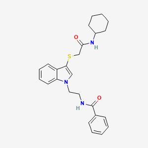 molecular formula C25H29N3O2S B2657943 N-(2-(3-((2-(环己基氨基)-2-氧代乙基)硫代)-1H-吲哚-1-基)乙基)苯甲酰胺 CAS No. 532969-63-4