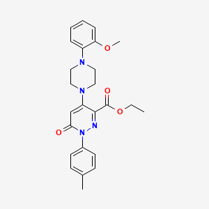 molecular formula C25H28N4O4 B2657947 Ethyl 4-(4-(2-methoxyphenyl)piperazin-1-yl)-6-oxo-1-(p-tolyl)-1,6-dihydropyridazine-3-carboxylate CAS No. 922068-26-6