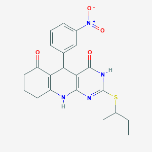 molecular formula C21H22N4O4S B2657949 2-(sec-butylthio)-5-(3-nitrophenyl)-7,8,9,10-tetrahydropyrimido[4,5-b]quinoline-4,6(3H,5H)-dione CAS No. 631853-69-5