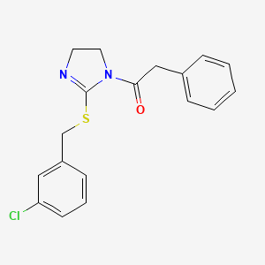 molecular formula C18H17ClN2OS B2657952 1-(2-((3-chlorobenzyl)thio)-4,5-dihydro-1H-imidazol-1-yl)-2-phenylethanone CAS No. 851808-28-1