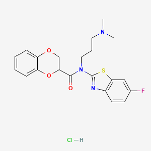 molecular formula C21H23ClFN3O3S B2657974 N-(3-(dimethylamino)propyl)-N-(6-fluorobenzo[d]thiazol-2-yl)-2,3-dihydrobenzo[b][1,4]dioxine-2-carboxamide hydrochloride CAS No. 1052531-66-4