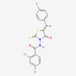 molecular formula C17H9Cl2FN2O2S2 B2657981 2,4-dichloro-N-[(5Z)-5-[(4-fluorophenyl)methylidene]-4-oxo-2-sulfanylidene-1,3-thiazolidin-3-yl]benzamide CAS No. 463357-33-7