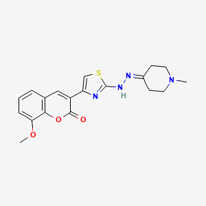 molecular formula C19H20N4O3S B2657984 8-甲氧基-3-(2-(2-(1-甲基哌啶-4-亚甲基)肼基)噻唑-4-基)-2H-色烯-2-酮 CAS No. 853752-11-1