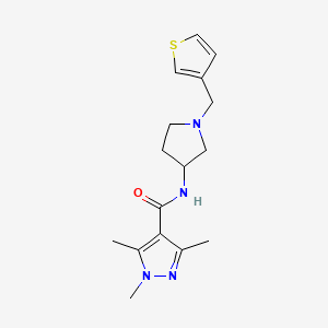 molecular formula C16H22N4OS B2658015 1,3,5-trimethyl-N-{1-[(thiophen-3-yl)methyl]pyrrolidin-3-yl}-1H-pyrazole-4-carboxamide CAS No. 2097932-37-9