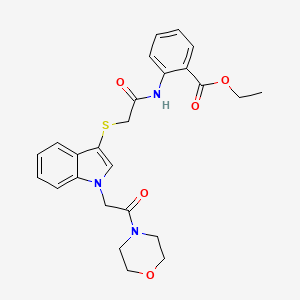 ethyl 2-(2-((1-(2-morpholino-2-oxoethyl)-1H-indol-3-yl)thio)acetamido)benzoate