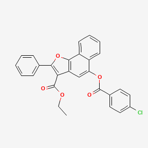 molecular formula C28H19ClO5 B2658022 Ethyl 5-((4-chlorobenzoyl)oxy)-2-phenylnaphtho[1,2-b]furan-3-carboxylate CAS No. 312917-91-2