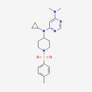 molecular formula C21H29N5O2S B2658030 4-N-Cyclopropyl-6-N,6-N-dimethyl-4-N-[1-(4-methylphenyl)sulfonylpiperidin-4-yl]pyrimidine-4,6-diamine CAS No. 2380080-85-1