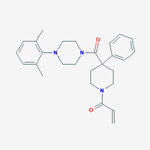 molecular formula C27H33N3O2 B2658032 1-[4-[4-(2,6-Dimethylphenyl)piperazine-1-carbonyl]-4-phenylpiperidin-1-yl]prop-2-en-1-one CAS No. 2361822-52-6