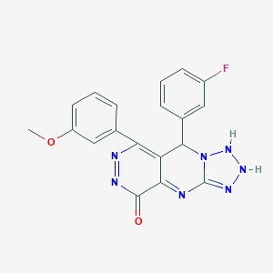 molecular formula C19H14FN7O2 B265804 8-(3-fluorophenyl)-10-(3-methoxyphenyl)-2,4,5,6,7,11,12-heptazatricyclo[7.4.0.03,7]trideca-1,3,9,11-tetraen-13-one 