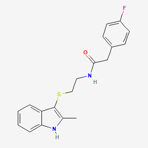molecular formula C19H19FN2OS B2658044 2-(4-fluorophenyl)-N-(2-((2-methyl-1H-indol-3-yl)thio)ethyl)acetamide CAS No. 687569-76-2