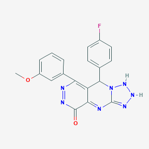 molecular formula C19H14FN7O2 B265805 8-(4-fluorophenyl)-10-(3-methoxyphenyl)-2,4,5,6,7,11,12-heptazatricyclo[7.4.0.03,7]trideca-1,3,9,11-tetraen-13-one 