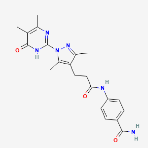 molecular formula C21H24N6O3 B2658050 4-(3-(1-(4,5-dimethyl-6-oxo-1,6-dihydropyrimidin-2-yl)-3,5-dimethyl-1H-pyrazol-4-yl)propanamido)benzamide CAS No. 1171778-32-7