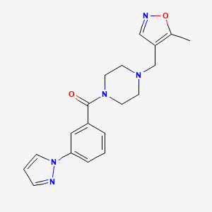 molecular formula C19H21N5O2 B2658056 (3-(1H-吡唑-1-基)苯基)(4-((5-甲基异恶唑-4-基)甲基)哌嗪-1-基)甲烷酮 CAS No. 2034542-26-0