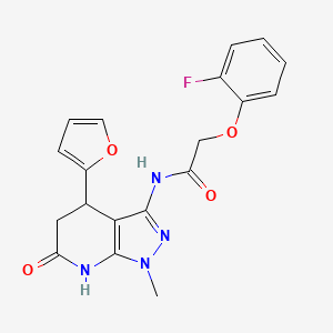 molecular formula C19H17FN4O4 B2658059 2-(2-fluorophenoxy)-N-(4-(furan-2-yl)-1-methyl-6-oxo-4,5,6,7-tetrahydro-1H-pyrazolo[3,4-b]pyridin-3-yl)acetamide CAS No. 1170085-26-3