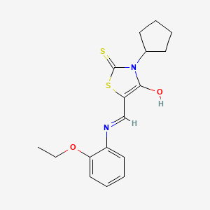 molecular formula C17H20N2O2S2 B2658067 (Z)-3-cyclopentyl-5-(((2-ethoxyphenyl)amino)methylene)-2-thioxothiazolidin-4-one CAS No. 881569-13-7