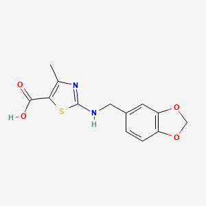 molecular formula C13H12N2O4S B2658076 2-[(1,3-Benzodioxol-5-ylmethyl)amino]-4-methyl-1,3-thiazole-5-carboxylic acid CAS No. 927983-26-4