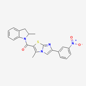 (3-Methyl-6-(3-nitrophenyl)imidazo[2,1-b]thiazol-2-yl)(2-methylindolin-1-yl)methanone