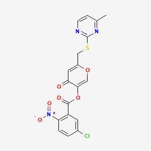 6-(((4-methylpyrimidin-2-yl)thio)methyl)-4-oxo-4H-pyran-3-yl 5-chloro-2-nitrobenzoate