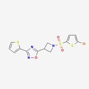 molecular formula C13H10BrN3O3S3 B2658147 5-(1-((5-Bromothiophen-2-yl)sulfonyl)azetidin-3-yl)-3-(thiophen-2-yl)-1,2,4-oxadiazole CAS No. 1327316-42-6
