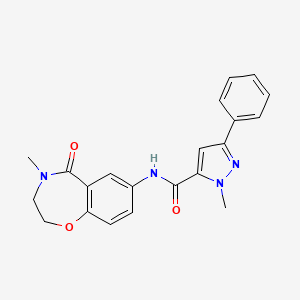 molecular formula C21H20N4O3 B2658158 1-methyl-N-(4-methyl-5-oxo-2,3,4,5-tetrahydrobenzo[f][1,4]oxazepin-7-yl)-3-phenyl-1H-pyrazole-5-carboxamide CAS No. 1286718-75-9