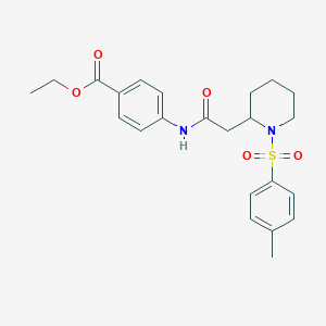 molecular formula C23H28N2O5S B2658161 4-(2-(1-甲苯磺酰哌啶-2-基)乙酰氨基)苯甲酸乙酯 CAS No. 1105235-16-2