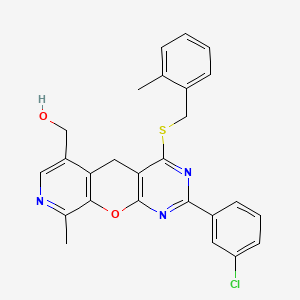 molecular formula C26H22ClN3O2S B2658173 [5-(3-Chlorophenyl)-14-methyl-7-{[(2-methylphenyl)methyl]sulfanyl}-2-oxa-4,6,13-triazatricyclo[8.4.0.0^{3,8}]tetradeca-1(10),3(8),4,6,11,13-hexaen-11-yl]methanol CAS No. 892417-34-4