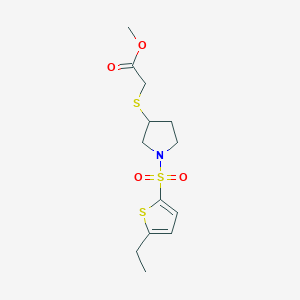 molecular formula C13H19NO4S3 B2658197 Methyl 2-((1-((5-ethylthiophen-2-yl)sulfonyl)pyrrolidin-3-yl)thio)acetate CAS No. 2034408-26-7