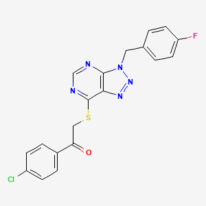 molecular formula C19H13ClFN5OS B2658222 1-(4-chlorophenyl)-2-((3-(4-fluorobenzyl)-3H-[1,2,3]triazolo[4,5-d]pyrimidin-7-yl)thio)ethanone CAS No. 863458-31-5