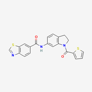 molecular formula C21H15N3O2S2 B2658228 N-(1-(噻吩-2-羰基)吲哚啉-6-基)苯并[d]噻唑-6-甲酰胺 CAS No. 1327532-66-0