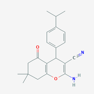 molecular formula C21H24N2O2 B2658238 2-氨基-4-(4-异丙苯基)-7,7-二甲基-5-氧代-5,6,7,8-四氢-4H-苯并色烯-3-腈 CAS No. 302323-31-5