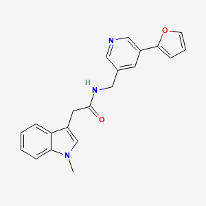 molecular formula C21H19N3O2 B2658242 N-((5-(呋喃-2-基)吡啶-3-基)甲基)-2-(1-甲基-1H-吲哚-3-基)乙酰胺 CAS No. 2034385-33-4