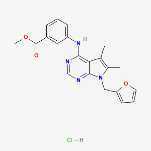 molecular formula C21H21ClN4O3 B2658245 methyl 3-((7-(furan-2-ylmethyl)-5,6-dimethyl-7H-pyrrolo[2,3-d]pyrimidin-4-yl)amino)benzoate hydrochloride CAS No. 1189510-80-2