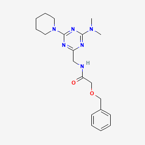 molecular formula C20H28N6O2 B2658258 2-(苯甲氧基)-N-((4-(二甲氨基)-6-(哌啶-1-基)-1,3,5-三嗪-2-基)甲基)乙酰胺 CAS No. 2034407-65-1