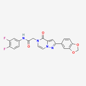 molecular formula C21H14F2N4O4 B2658262 2-[2-(1,3-苯并二氧杂环-5-基)-4-氧代吡唑并[1,5-a]吡嗪-5(4H)-基]-N-(3,4-二氟苯基)乙酰胺 CAS No. 1189468-71-0