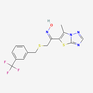 molecular formula C15H13F3N4OS2 B2658268 (Z)-N-(1-{6-甲基-[1,2,4]三唑并[3,2-b][1,3]噻唑-5-基}-2-({[3-(三氟甲基)苯基]甲基}硫代)亚乙基)羟胺 CAS No. 478245-68-0