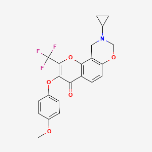 molecular formula C22H18F3NO5 B2658269 9-环丙基-3-(4-甲氧基苯氧基)-2-(三氟甲基)-9,10-二氢-4H,8H-色烯并[8,7-e][1,3]恶嗪-4-酮 CAS No. 951945-55-4