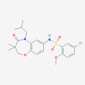 molecular formula C22H27ClN2O5S B2658271 5-氯-N-(5-异丁基-3,3-二甲基-4-氧代-2,3,4,5-四氢苯并[b][1,4]恶二杂环戊烯-7-基)-2-甲氧基苯磺酰胺 CAS No. 921915-59-5