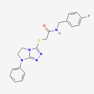 molecular formula C19H18FN5OS B2658286 N-(4-fluorobenzyl)-2-((7-phenyl-6,7-dihydro-5H-imidazo[2,1-c][1,2,4]triazol-3-yl)thio)acetamide CAS No. 921514-61-6