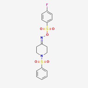 molecular formula C17H17FN2O5S2 B2658289 4-({[(4-Fluorophenyl)sulfonyl]oxy}imino)-1-(phenylsulfonyl)piperidine CAS No. 477847-37-3