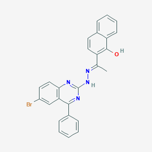 molecular formula C26H19BrN4O B2658302 (E)-2-(1-(2-(6-溴-4-苯基喹唑啉-2-基)肼基)乙基)萘-1-醇 CAS No. 392251-55-7